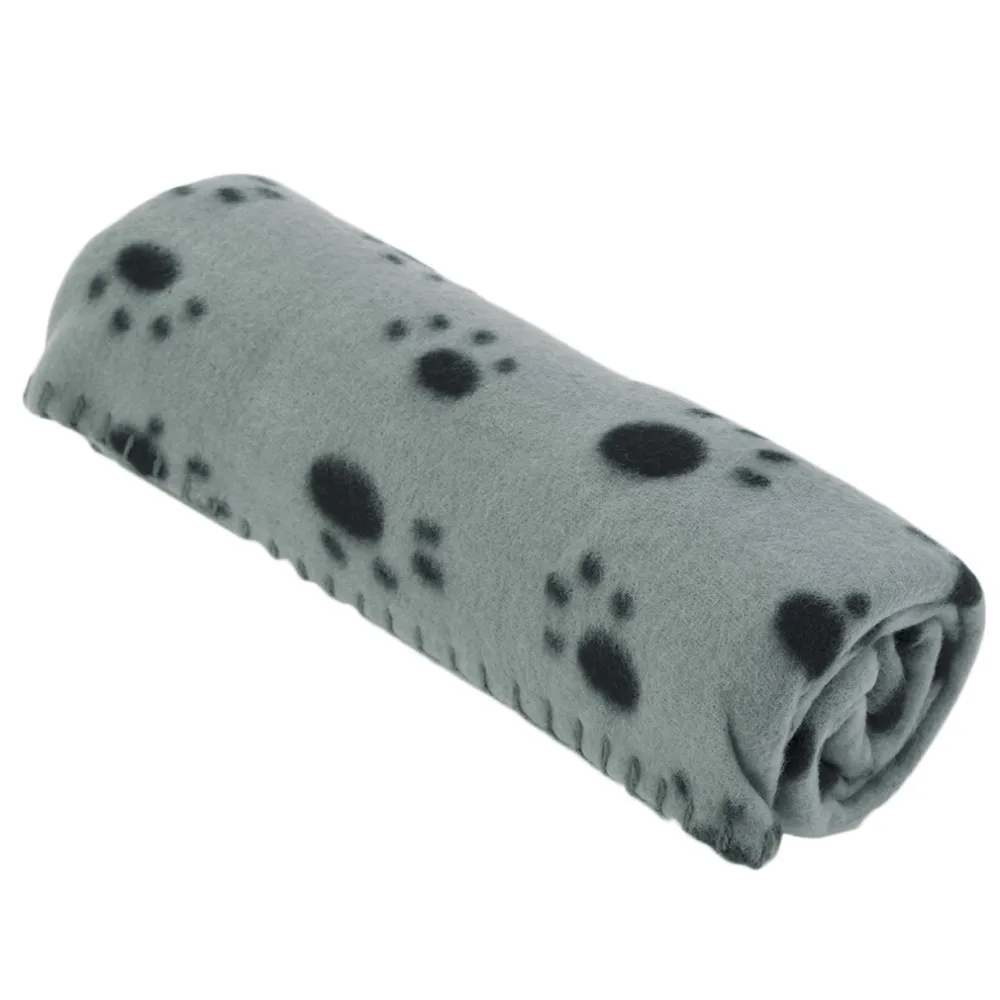 Cute Pet Puppy Dog Cat Blanket Paw Prints Soft Warm Fleece Mat Bed Cover (Color: Gray(S,M), Light Brown(L) )
