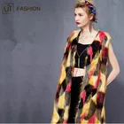 Wholesale Jtfur Women Winter Rainbow Color Fashion Fake Artificial Fur Gilet Waistcoat Faux Fox Fur Vest