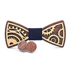 cufflink wholesale big women girl men DIY gear black cheap party wedding wood bow tie gift set