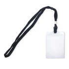 Clear plastic vertical name tags badge ID card holders and black lanyards
