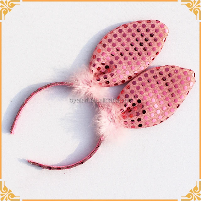 hand made party fancy pink sequin rabbit bunny ear headband for