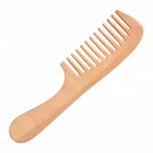 Natural Peachwood Wide Tooth Hair Beard Styling Massage Wood Comb With Long Handle