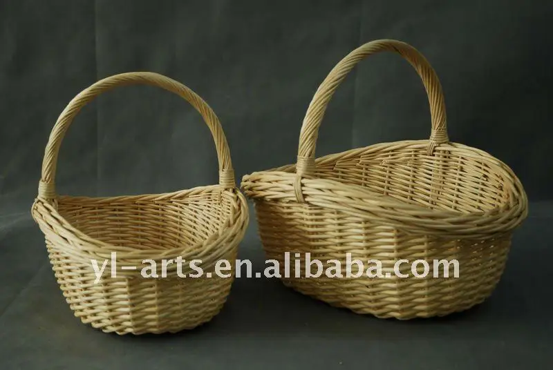 a set of heart shaped willow wicker gift basket with handle