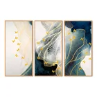 Abstract Golden Lines 3 Panels Custom Canvas Prints Modern Wall Art