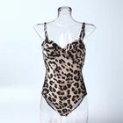 Leopard grain printed plus size D-E-F-G cup bra one piece push up bikini swimwear