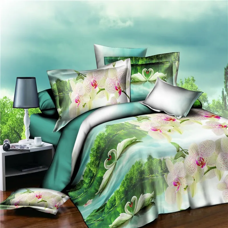 2016 new arrival happy life flower 3d bedding sets 4pcs bedspread duvet cover bed sheet pillowcases set queen size.