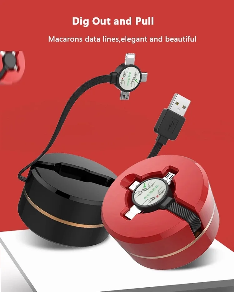 2019 USB cable 3 in 1 retractable cable for Micro+8pin+Type c Charging Cable For Smart Phone - ANKUX.COM