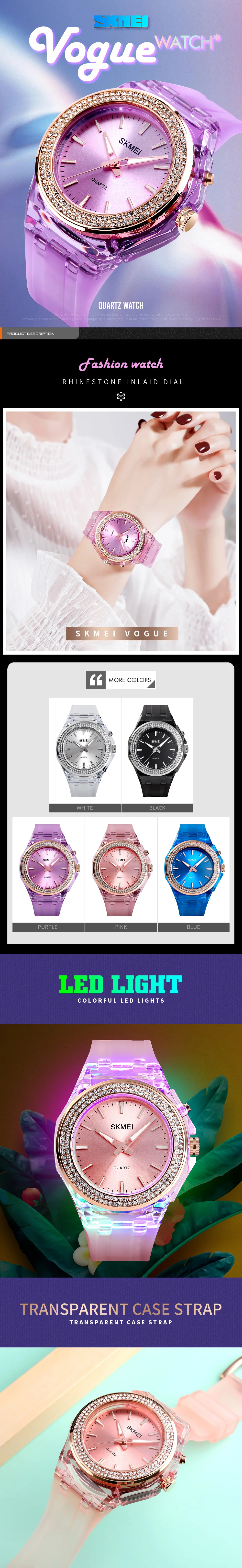 SKMEI 1553 Luxury Women Waterproof Watch LED Backlight Transparent Quartz Wristwatches
