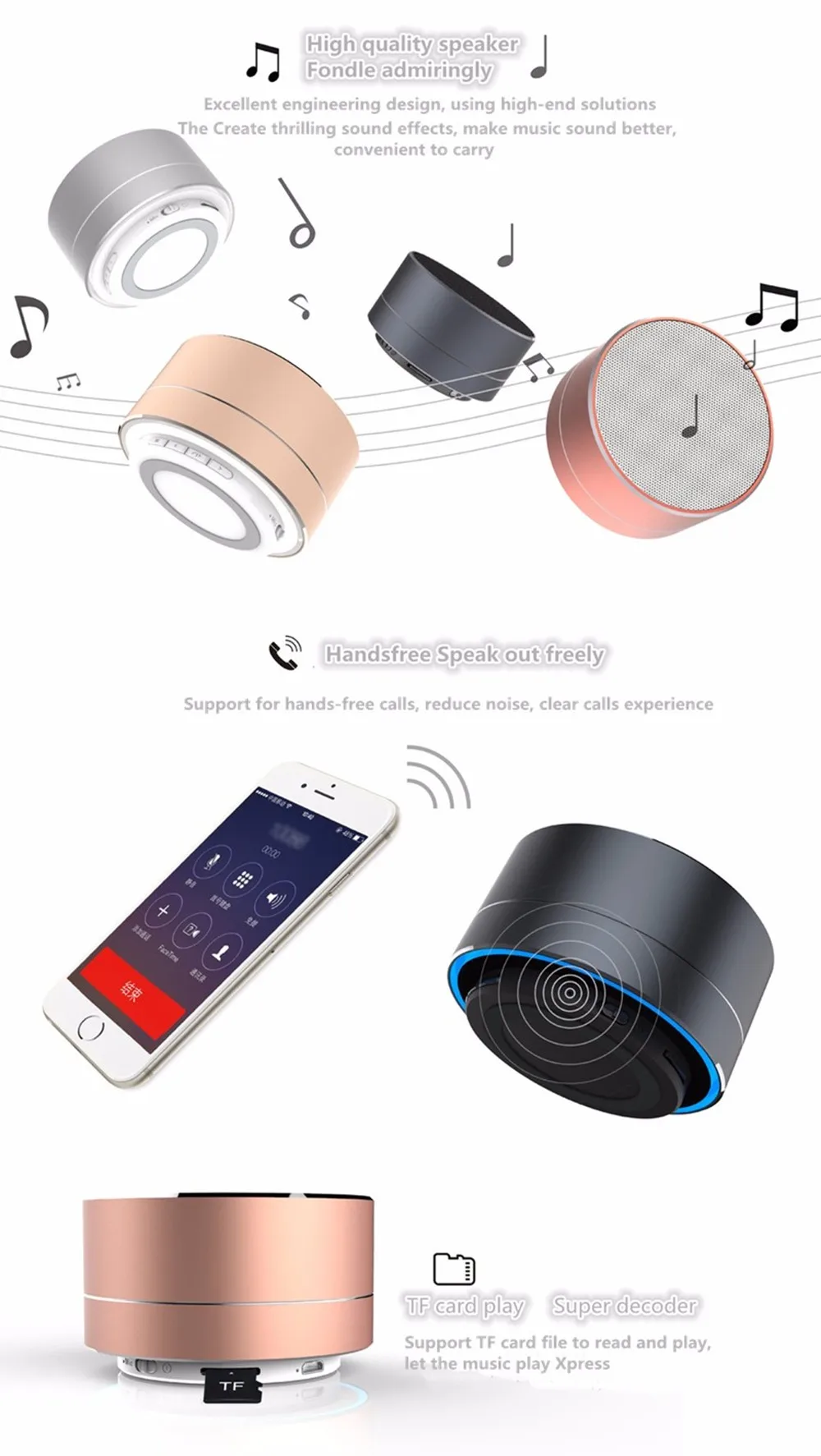 wireless A10 LED glowing Bluetooth receiver Hands-free Music Player metal Bluetooth speaker For iPhone xiaomi Oppo - ANKUX.COM