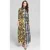 Fashion Long Sleeve Stand Collar Neck Print Flower Pattern Women Long Maxi Dress