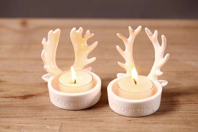 Christmas decoration Ceramic Antlers Candlestick,Christmas Antlers Candelabra Candle Holders