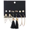 6 Pairs/set Fashion Gold Alloy Letter Stud Earrings For Women Rhombus Circle Earrings Set Female Black Tassel Hanging Earrings