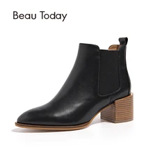 Chelsea Boots Women Cow Leather High Heel Pointed Toe Wholesale Autumn Ladies Ankle Shoes 03313