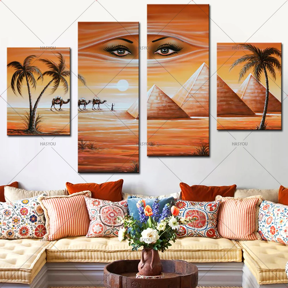 Fantasy-Oil-Painting-Egyptian-Pyramids-Landscape-Hand-Painting-Calligraphy-on-Canvas-Wall-Pictures-4-Pieces-Pictures (1)