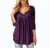 Factory Wholesale Fashion Knitted V-neck Casual Loose Womens Tops Long Sleeve Blouses Pleated Tunics For Women