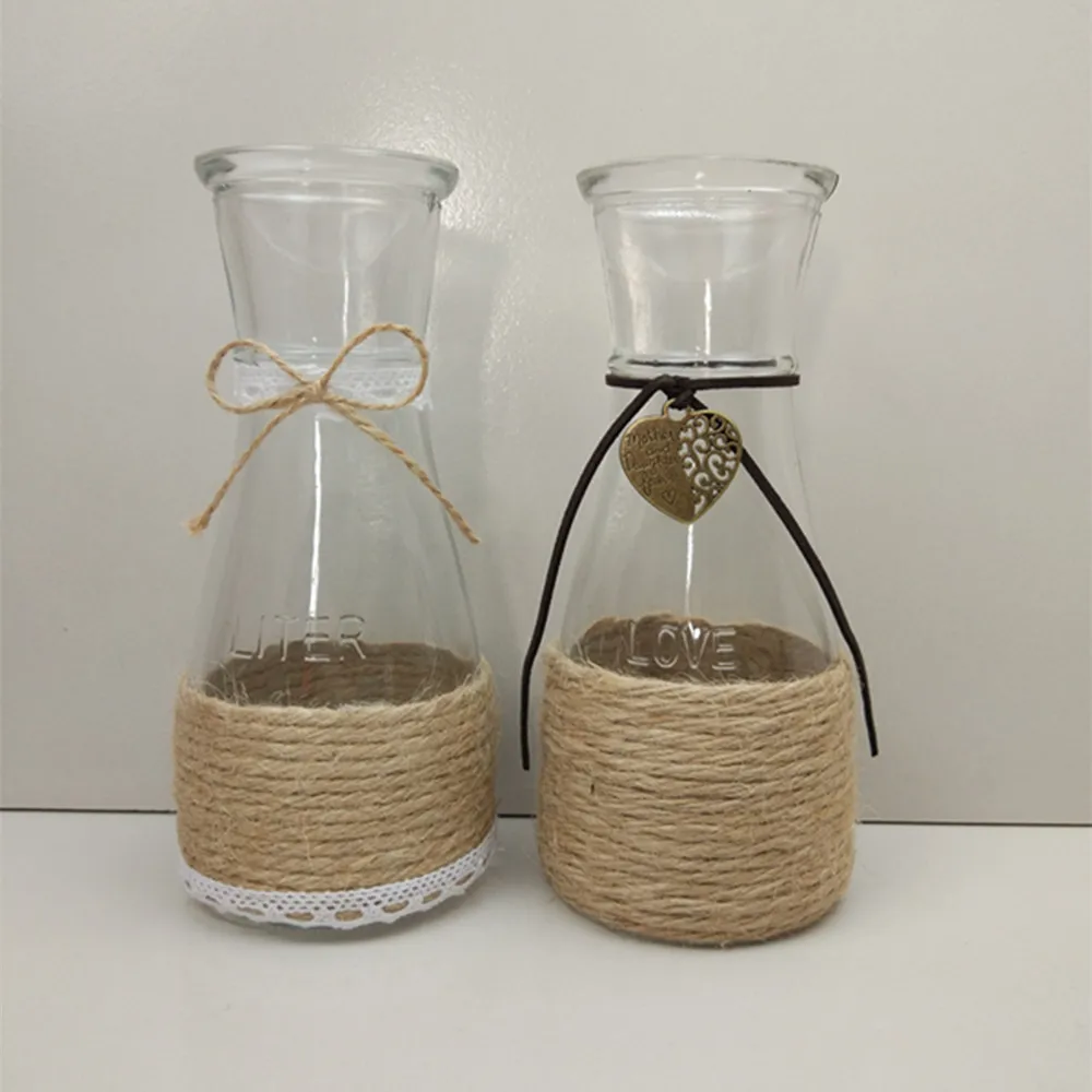 new design glass vase with rope for wedding decoration