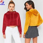 Cheap price custom casual sweatshirt long sleeve pullover ladies velvet crop top hoodies