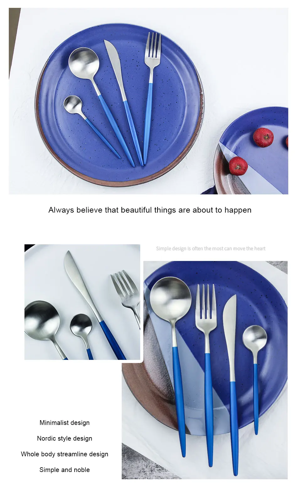 Luxury Blue Tableware Set 304 Stainless Steel Plating Gold Silver Knife Forks Cutlery Sets European Dinner Western Food 4pcs (5)