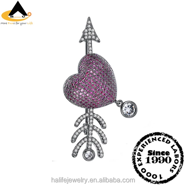 new arrow love heart brooch pins, made of aaa cubic zircons and