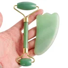 high quality Natural jade facial roller massage welded noise free facial massage jade roller and gua sha set