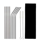 Metal Food Grade 304 Stainless Steel Straws Reusable Straws with Brush and Pouch
