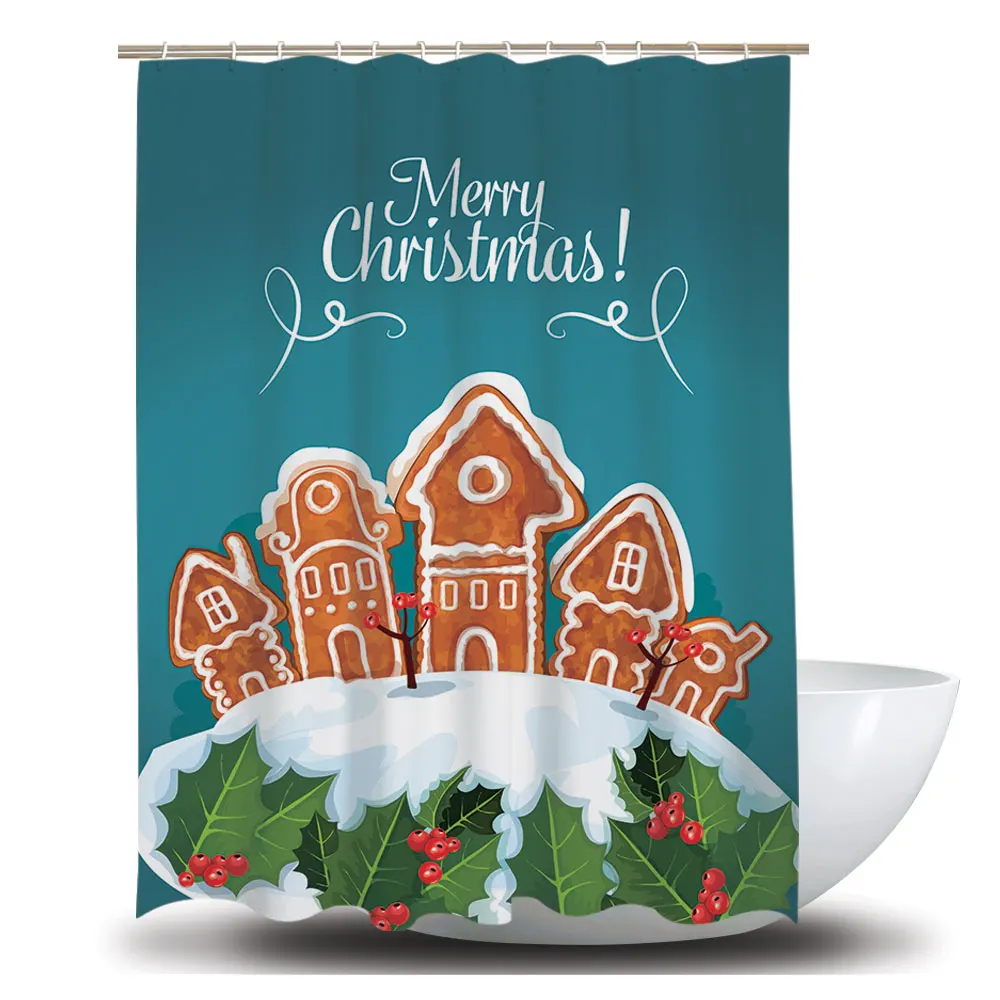 christmas printing waterproof polyester custom design shower