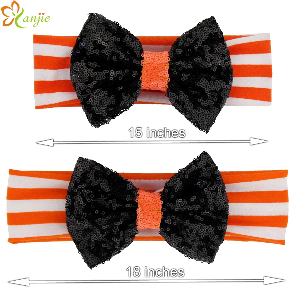 2015Hot Sale Mom And Me 2pcs/lot 5''Sequin Bow Striped Headband Cotton Headband Halloween Festival Hair Accessories For Women