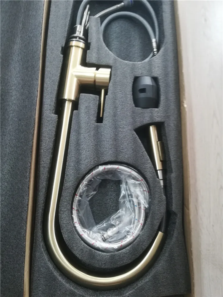 Brushed Gold Taps Sink Copper Pull Down Kitchen Faucet