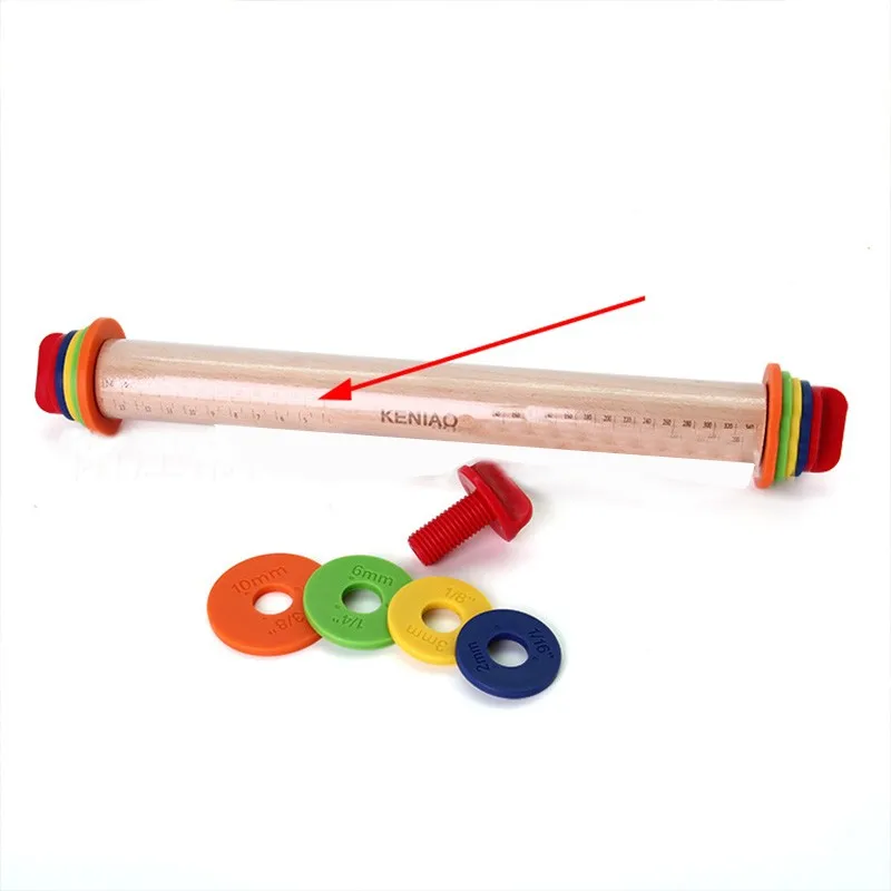 Wooden Baking Stick Rolling Pin Fondant Adjustable Rolling Pins MultifunctionThickness Embossing Patterned Cake Tools