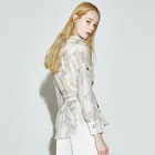 China Ink printing shirt pattern 100% silk long sleeve turn down collar white blouse tops for women ladies