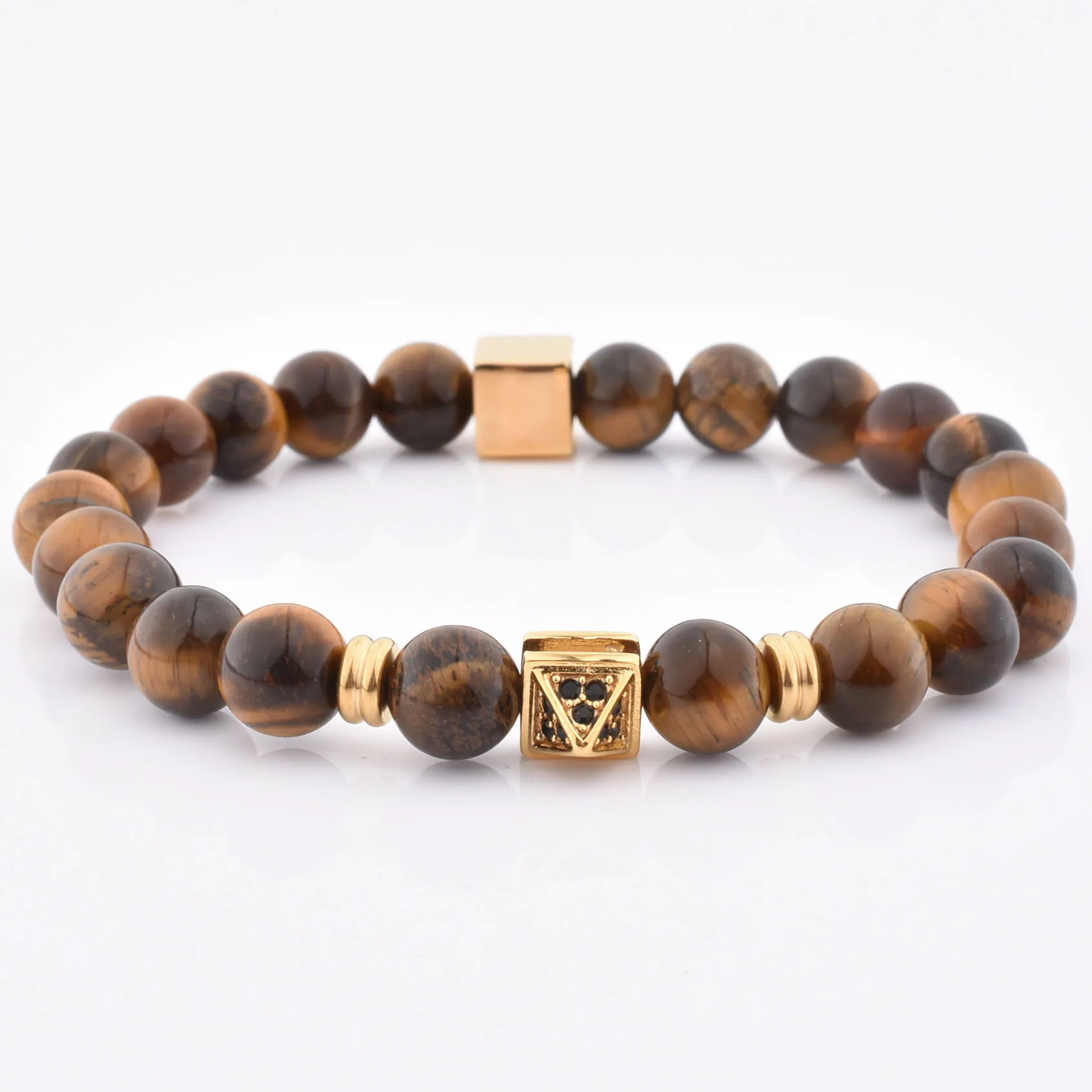 New Arrival Best Selling Products Yellow Tiger Eye Stone CZ triangle Charm Bracelet