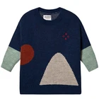 Custom Logo Children Winter Clothes Unisex Kids Knit Two Tone Jacquard Sweater
