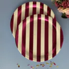 White Red Metallic Striped Paper Plates Disposable Tableware For Birthday Wedding Party Supplies