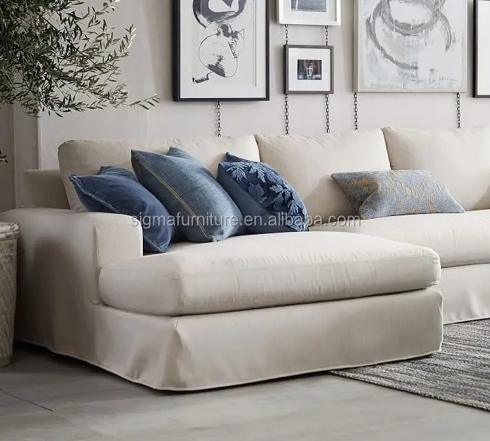 living room furniture home furniture Square Arm Slipcovered U-Shaped Double Chaise sofas Sectionals