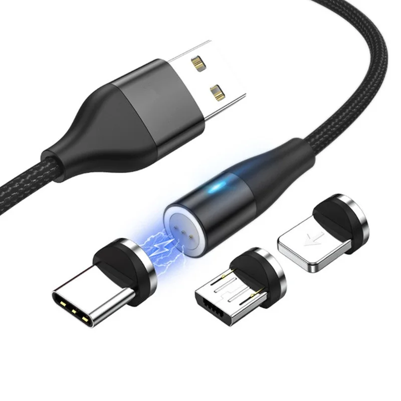 QC3.0 LED Magnetic Fast Charging Cable Data Sync 3A Magnet USB Charger for iPhone Micro USB Type C - ANKUX.COM