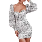 Fashion woman clothing sexy long sleeve bodycon white leopard print in bra night club dresses for lady