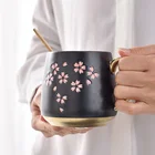 Coffee Japanese Style Cherry Blossoms Sakura Ceramic Coffee Milk Mug Cup With Gold Handle