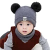 Custom Unique Funny Lovely Warm Winter Unisex Child Kids Baby Knit Pattern Beanie Hats for babies With Two Double Pom Pom Pompom