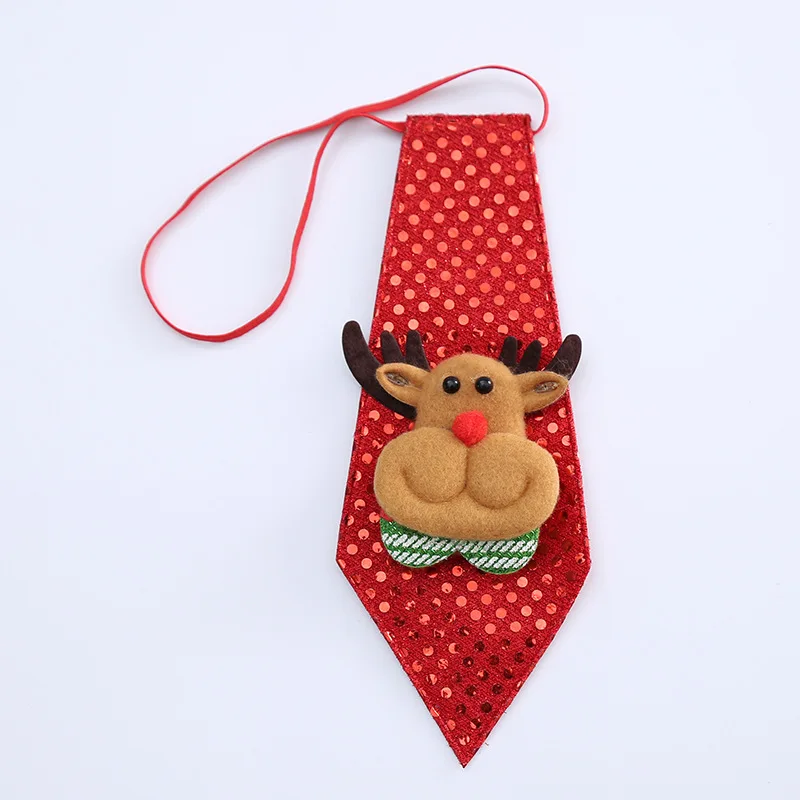 Printed Kids Christmas Tie Novelty Necktie Red Santa Claus Snowflake Neck Tie for Festival Gift