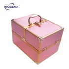 Professional Pink Aluminum PVC Leather Cosmetics Makeup Case For Beauty Makeup