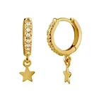 Luxury Star 18K Gold Plated 925 Sterling Silver Star Pave Cubic Zircon Huggies Hoop Earrings