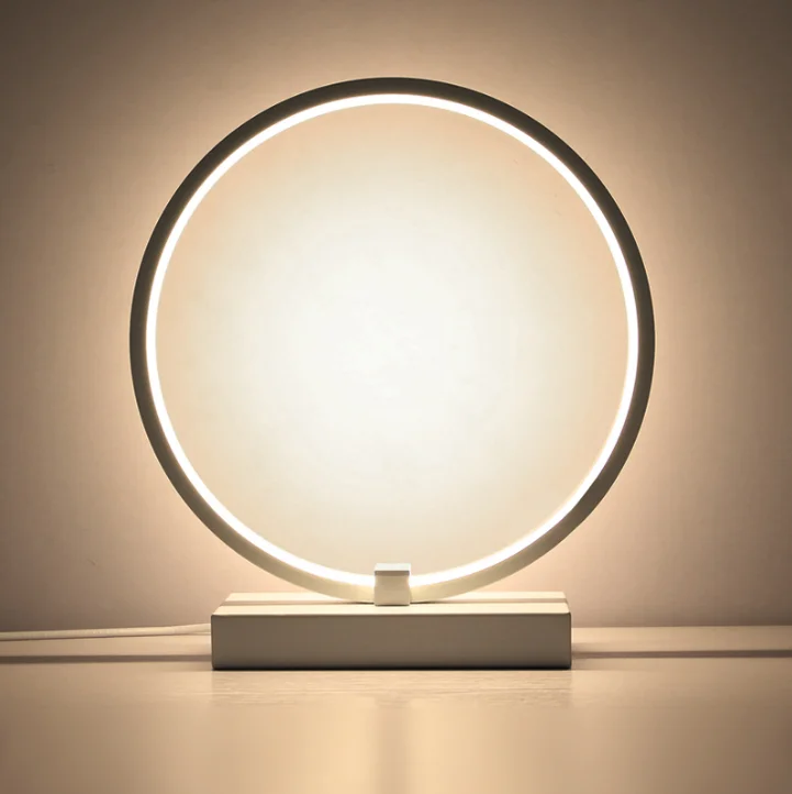 modern minimalist warm bedroom decor desk light dimmable round circle led table lamp