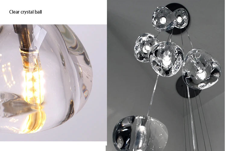 Modern LED stair hanging crystal ball high ceiling chandelier pendant light