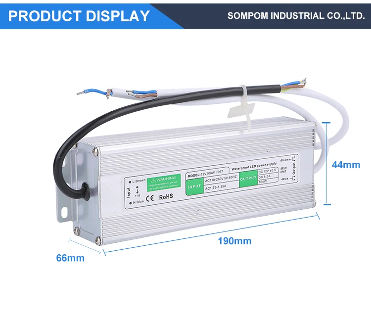AC 85-265V Input to DC12V 8.5A Output smps Waterproof 100W LED Power Supply