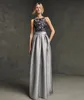 Silver Gray evening dresses women high quality soft fabric custom made party dress evening with lace Satin