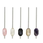 New Gemstone Stainless Steel Rose Quartz Crystal Straw