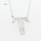 Pure silver CZ crystal zircon simple T letter pendant necklace for ladies