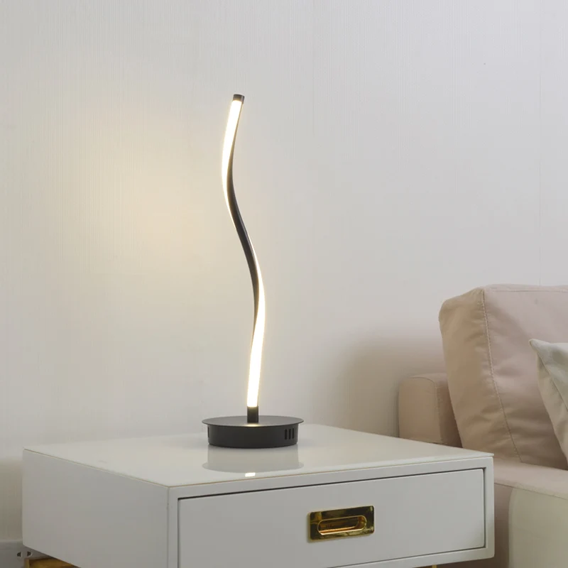 Simple modern spiral slim linear dimmable desk lamp for bedroom LED table light