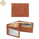Handmade vintage full grain genuine cowhide leather bifold rfid blocking slim front pocket mens wallet leather wallet