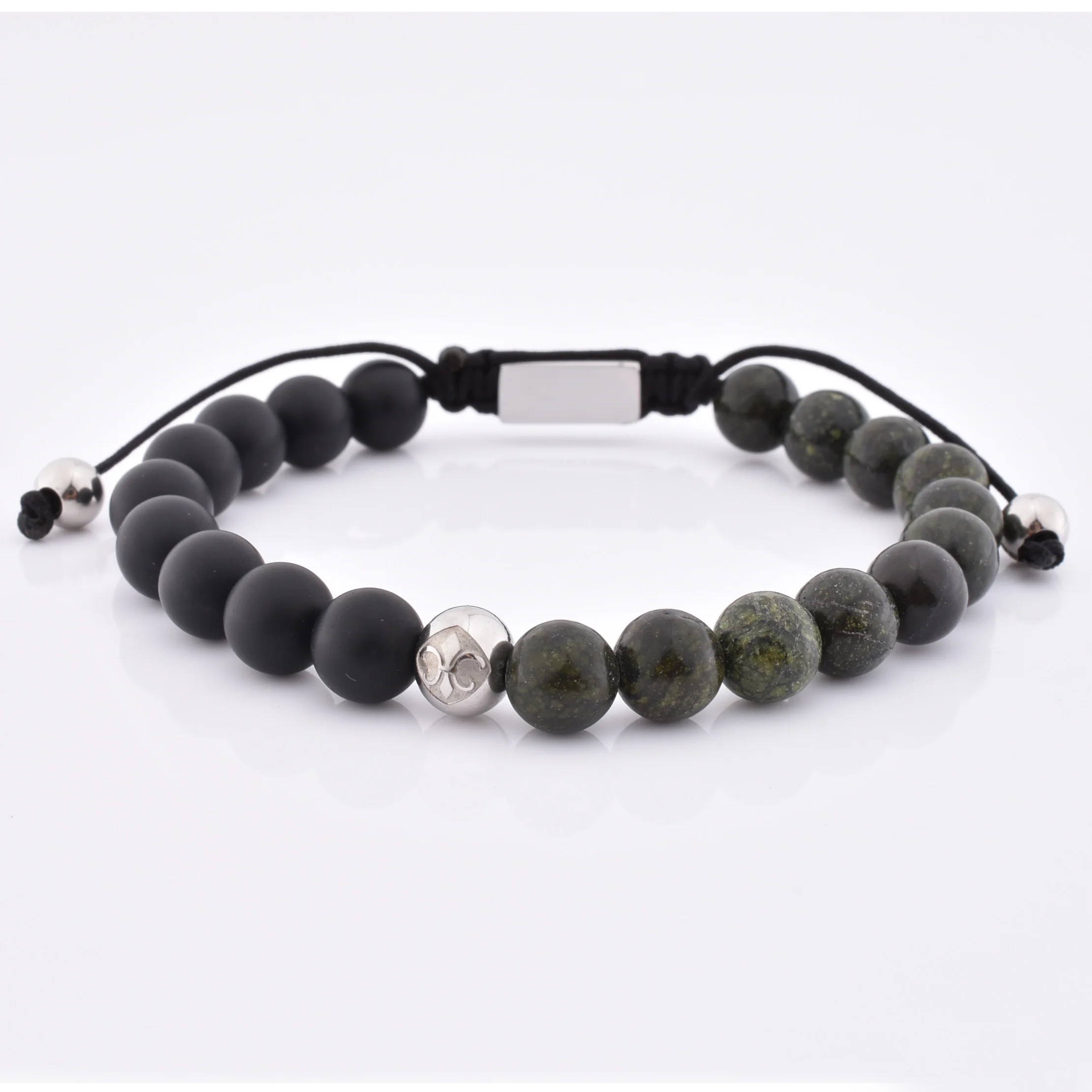 Beautiful Beaded Jewelry Unisex Stainless Steel Bead Elastic Moss Agate Bracelet